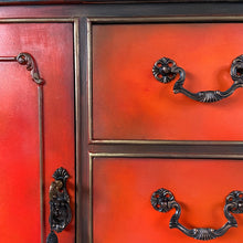 Load image into Gallery viewer, Vintage sideboard Queen Anne legs, black, red and orange
