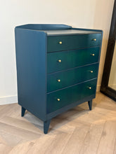 Load image into Gallery viewer, Vintage Lebus Chest of Drawers | Hand Painted in Deep Blue, Dark Teal & Forest Green | Upcycled British Furniture