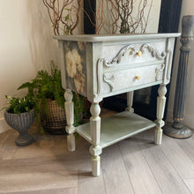 Load image into Gallery viewer, Vintage side table/nightstand. Hand painted romantic style