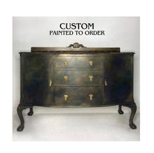Load image into Gallery viewer, Vintage sideboard with ball & claw feet. Black, bronze and green.