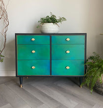 Load image into Gallery viewer, Mid-century low chest of drawers, dresser, green