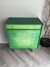 Load image into Gallery viewer, Hand Painted Green Chest of Drawers – Upcycled Furniture with Gold Legs – Unique Storage for Modern Homes