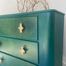 Load image into Gallery viewer, Vintage Lebus chest of drawers, green and blue painted