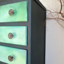Load image into Gallery viewer, Vintage Painted Chest of Drawers, Forest Green and Turquoise Artisan Finish