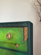 Load image into Gallery viewer, Vintage Lebus chest of drawers, hand painted green blends