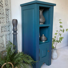 Load image into Gallery viewer, Tall slim vintage cabinet, teal & blue