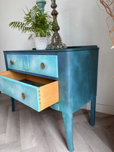 Load image into Gallery viewer, Vintage hand painted chest of drawers, teal & blue