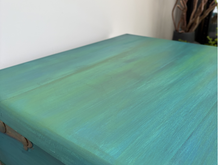 Load image into Gallery viewer, Hand Painted Vintage Storage Chest Coffee Table | Green Turquoise Blanket Box | Upcycled Wooden Trunk