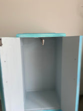 Load image into Gallery viewer, Art Deco small oak wardrobe with drawers, turquoise
