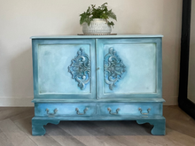 Load image into Gallery viewer, Hand Painted Solid Oak Cabinet | TV Unit, Drinks Cabinet or Storage Sideboard | Vintage Coastal Boho Furniture