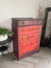 Load image into Gallery viewer, Vintage Stag Chest of Drawers Hand Painted Boho Blends, Orange & Red