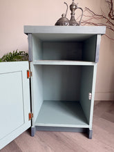 Load image into Gallery viewer, Hand Painted Vintage Bedside Cabinet | Blue Wooden Nightstand | Coastal Cottage Furniture