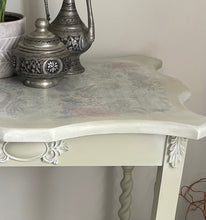 Load image into Gallery viewer, Vintage oak side table, sage green, floral top
