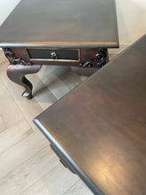 Load image into Gallery viewer, Vintage hand-painted side tables. Pair of french style bedside tables. Metallic finish