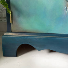 Load image into Gallery viewer, Vintage cabinet with drawers, small sideboard, blue and green hand painted boho