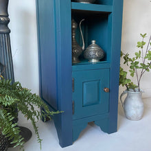 Load image into Gallery viewer, Tall slim vintage cabinet, teal & blue