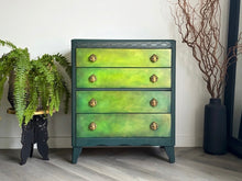 Load image into Gallery viewer, Vintage Lebus chest of drawers, hand painted green blends