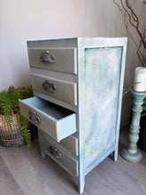Load image into Gallery viewer, Mid century bedside drawers, hand painted sage green