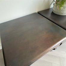 Load image into Gallery viewer, Vintage hand-painted side tables. Pair of french style bedside tables. Bronze