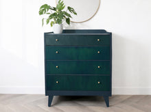 Load image into Gallery viewer, Vintage Lebus Chest of Drawers | Hand Painted in Deep Blue, Dark Teal & Forest Green | Upcycled British Furniture