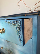 Load image into Gallery viewer, Hand Painted Vintage Chest of Drawers Blue Ombre | Upcycled Oak Dresser | Boho Storage Furniture