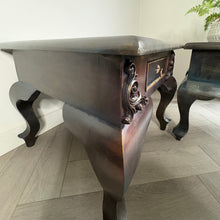 Load image into Gallery viewer, Vintage hand-painted side tables. Pair of french style bedside tables. Bronze