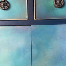 Load image into Gallery viewer, Vintage cabinet with drawers, small sideboard, blue and green hand painted boho