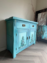 Load image into Gallery viewer, Hand-Painted Oak Sideboard | Boho Azure Blended Cabinet, Coastal Blue Storage Cupboard