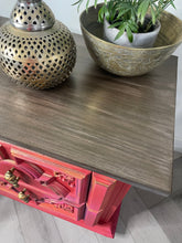 Load image into Gallery viewer, Hand painted boho bedside cabinet. Red pink drawers, Moroccan style