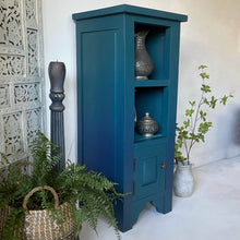 Load image into Gallery viewer, Tall slim vintage cabinet, teal & blue