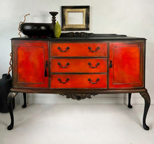 Load image into Gallery viewer, Vintage sideboard Queen Anne legs, black, red and orange