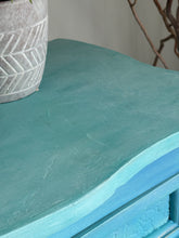Load image into Gallery viewer, Turquoise Blue Hand Painted Pine Console Table. Boho Style