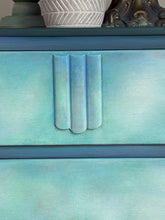 Load image into Gallery viewer, Vintage hand painted chest of drawers, teal & blue