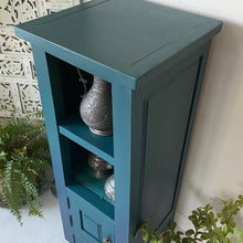 Load image into Gallery viewer, Tall slim vintage cabinet, teal & blue