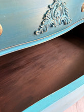 Load image into Gallery viewer, Vintage chest of drawers, hand painted turquoise, blue & teal