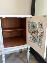 Load image into Gallery viewer, Vintage Hand Painted Sideboard in Beige, Seafoam & Grey, Ornate French Style Cabinet, Statement Hallway Table Storage Unit
