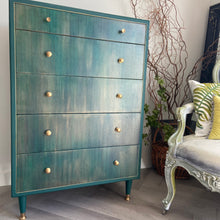 Load image into Gallery viewer, Mid-century tall chest of drawers green