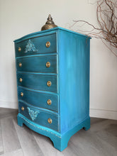 Load image into Gallery viewer, Vintage chest of drawers, hand painted turquoise, blue & teal