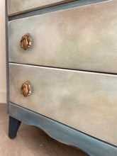 Load image into Gallery viewer, Vintage Lebus chest of drawers, painted blue, bronze
