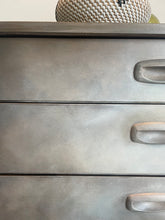 Load image into Gallery viewer, Mid Century Hand Painted Cabinet | Vintage Sideboard | Earthy Tones Bronze Finish | Retro Furniture