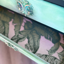 Load image into Gallery viewer, Vintage Painted Chest of Drawers, Forest Green and Turquoise Artisan Finish