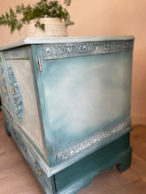 Load image into Gallery viewer, Hand Painted Solid Oak Cabinet | TV Unit, Drinks Cabinet or Storage Sideboard | Vintage Coastal Boho Furniture