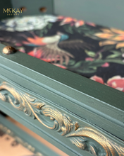 Load image into Gallery viewer, Hand Painted Mid-Century Piano Stool Bench with Storage | Dark Green & Gold | Vintage Entryway or Bedroom Bench