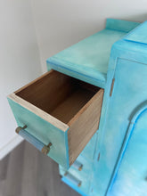 Load image into Gallery viewer, Art Deco small oak wardrobe with drawers, turquoise