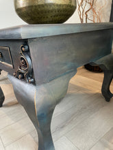 Load image into Gallery viewer, Vintage hand-painted side tables. Pair of french style bedside tables. Metallic finish