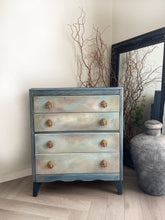Load image into Gallery viewer, Vintage Lebus chest of drawers, painted blue, bronze