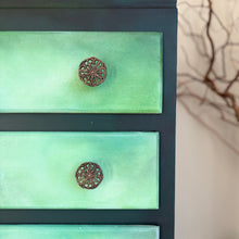 Load image into Gallery viewer, Vintage Painted Chest of Drawers, Forest Green and Turquoise Artisan Finish