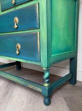 Load image into Gallery viewer, Vintage Hand Painted Chest of Drawers | 1930s Antique Dresser | Upcycled Teal Green Statement Furniture