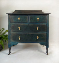 Load image into Gallery viewer, Vintage chest of drawers, blue green blends, walnut