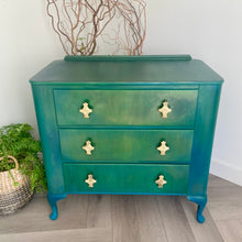 Load image into Gallery viewer, Vintage Lebus chest of drawers, green and blue painted